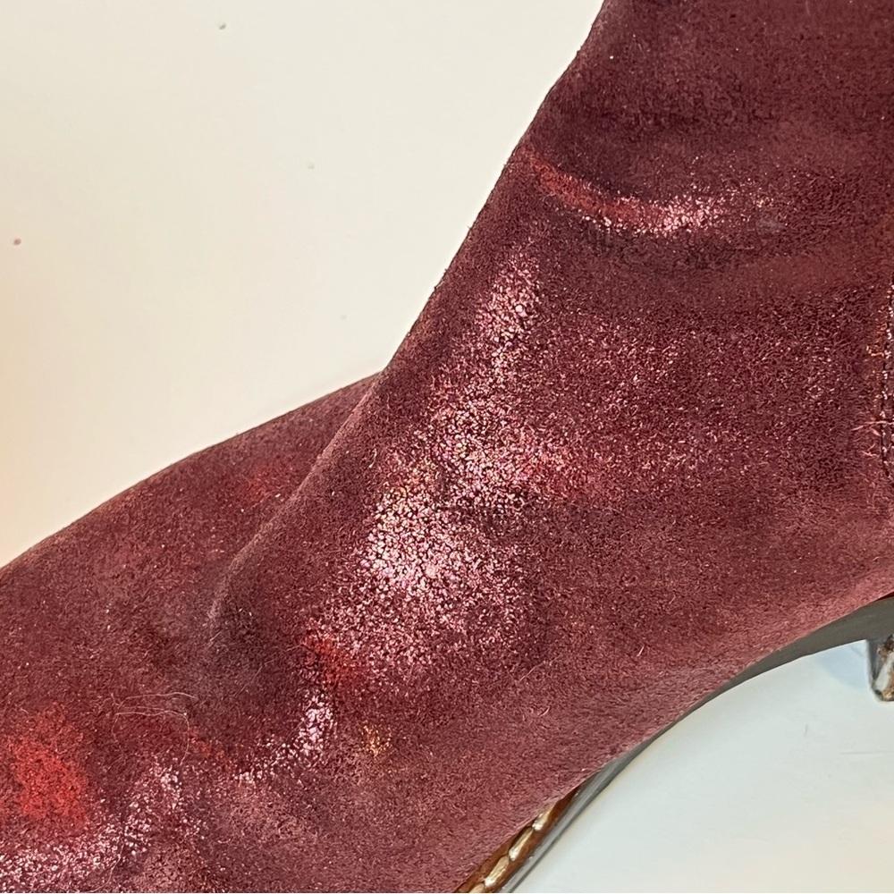 Coach Bowery Chelsea Boot Maroon Metallic Suede Western Leather Women’s Size 6 - Picture 9 of 12